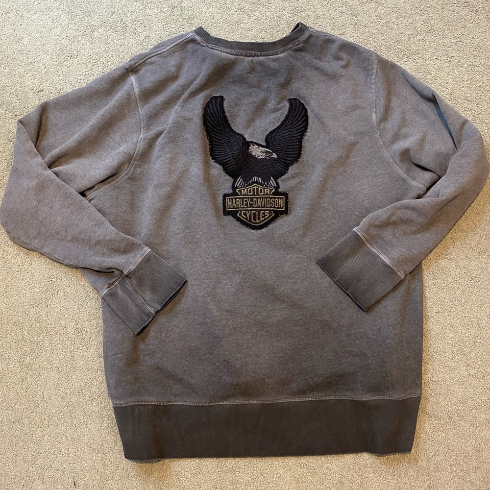 Harley-Davidson Gray Crewneck Sweater with Embroidered Eagle